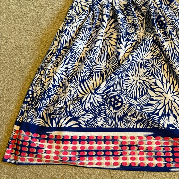 Lularoe Amelia Blue Floral Simply Comfortable Dress Large Red Pink Short Sleeve - Picture 2 of 6